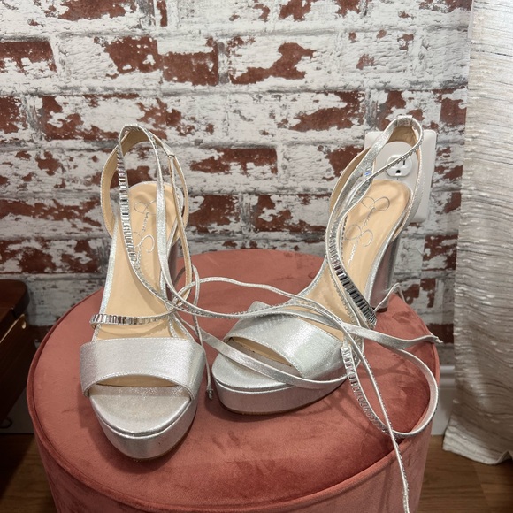 Silver Strappy Platform Heels - Picture 1 of 4